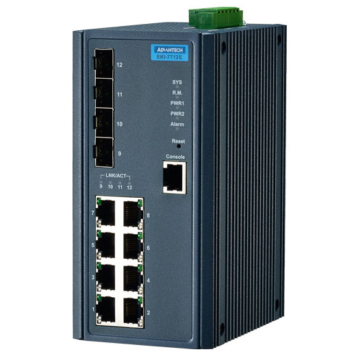 EKI-7712E-4F Managed Fiber Optic Gigabit Switch