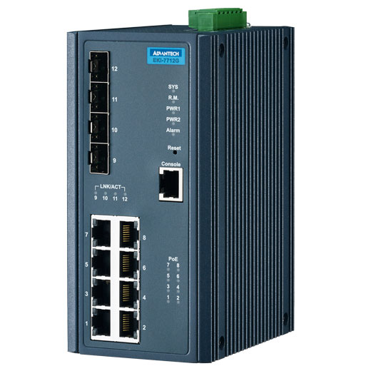 EKI-7712G-4FP Managed Fiber Optic Gigabit Switch